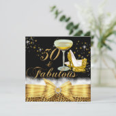Gold Leopard Print & Heelse 50 & Fabulous Geburtst Einladung (Stehend Vorderseite)