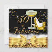 Gold Leopard Print & Heelse 50 & Fabulous Geburtst Einladung (Vorderseite)