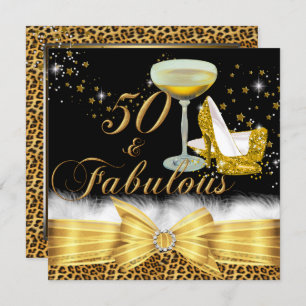 Gold Leopard Print & Heelse 50 & Fabulous Geburtst Einladung