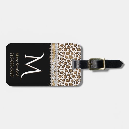 Gold Leopard Print Mit Monogramm Gepäckanhänger (Vorderseite horizontal)