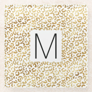 Gold Leopard Print Monogram Glasuntersetzer