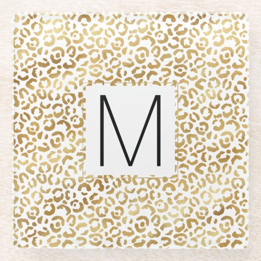 Gold Leopard Print Monogram Glasuntersetzer (Vorderseite)