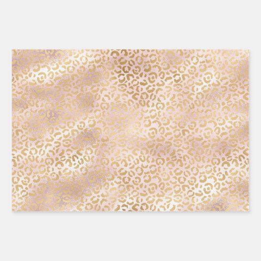 Gold Leopard Print Pink Glitzer Glitz Geschenkpapier Set (Vorderseite 3)