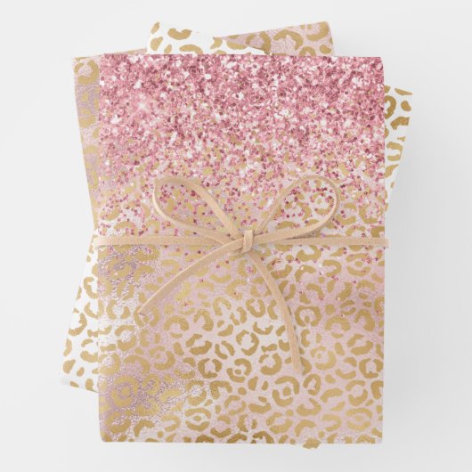Gold Leopard Print Pink Glitzer Glitz Geschenkpapier Set (Beispiel)