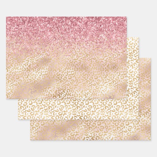 Gold Leopard Print Pink Glitzer Glitz Geschenkpapier Set (Set)