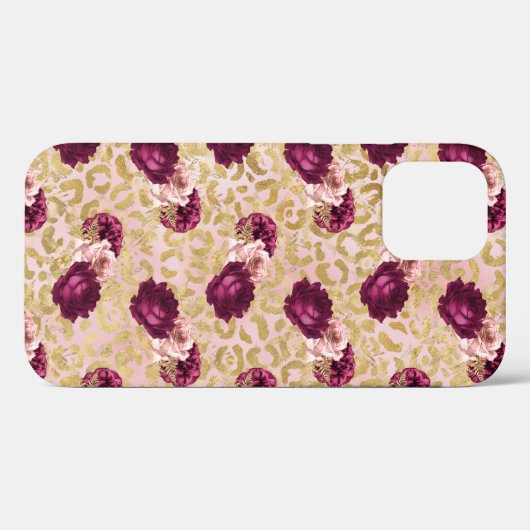 Gold Leopard Print Pink Roses Florals Case-Mate iPhone Hülle (Rückseite (Horizontal))