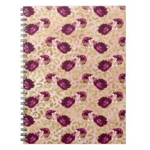 Gold Leopard Print Pink Roses Florals Notizblock