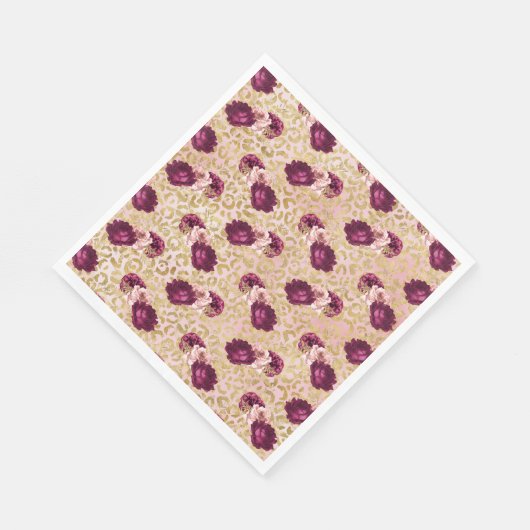 Gold Leopard Print Pink Roses Florals Serviette (Ecke)