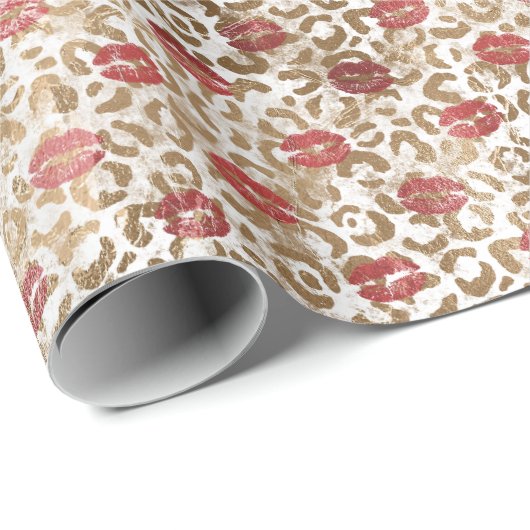 Gold Leopard Print Red Lips Geschenkpapier (Rolleneckpunkt)