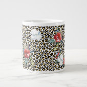 Gold Leopard Print Red White Floral Jumbo-Tasse (Vorderseite)