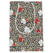 Gold Leopard Print Red White Floral Mittlere Geschenktüte (Vorderseite)