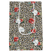 Gold Leopard Print Red White Floral Mittlere Geschenktüte (Rückseite)