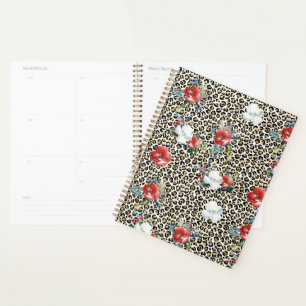 Gold Leopard Print Red White Floral Planer