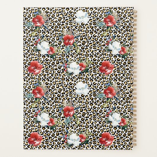 Gold Leopard Print Red White Floral Planer (Rückseite)