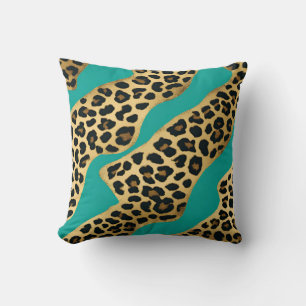 Gold Leopard Print und Aquamarin Kissen