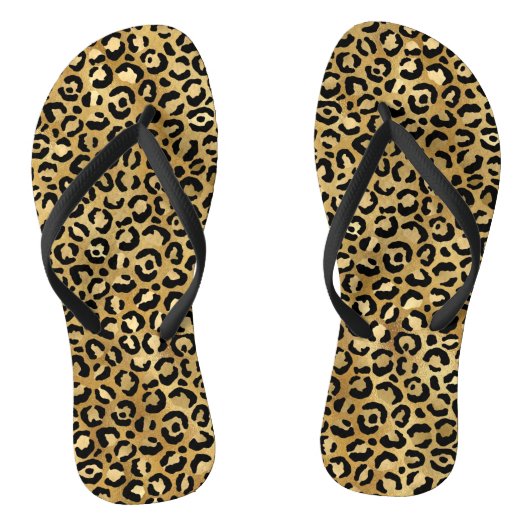 Gold Leopard Schuhe Flip Flops Badesandalen (Fußbett)