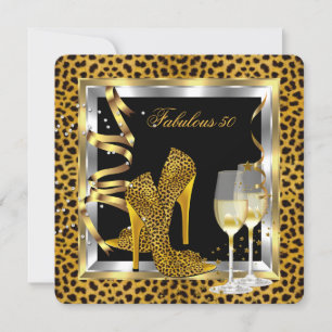 Gold Leopard Schwarz High Heels Schuhe Geburtstag  Einladung