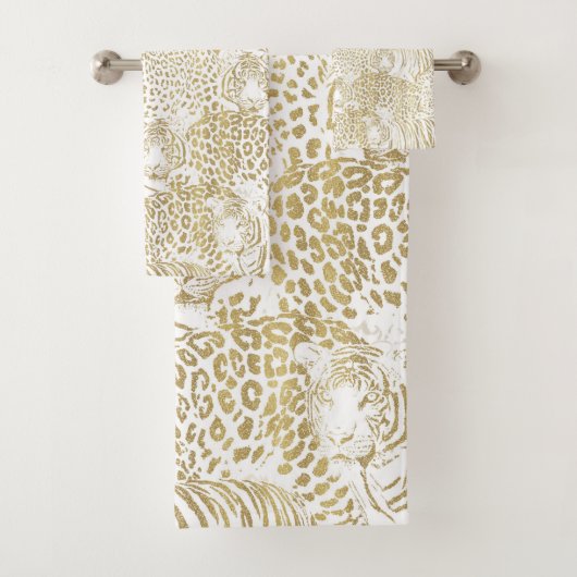Gold Leopard Tiger Animals Pattern Badhandtuch Set (Insitu)