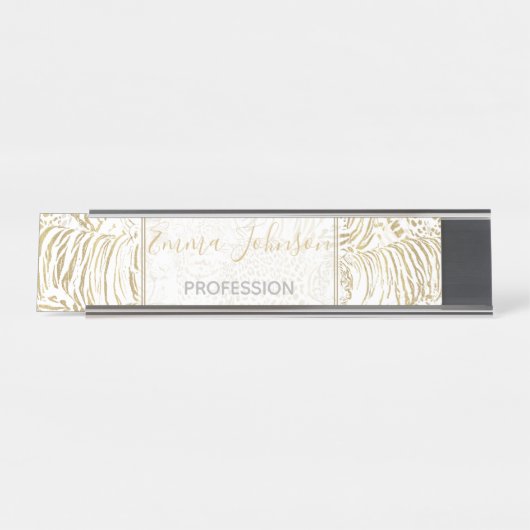 Gold Leopard Tiger Animals Schreibtischnamensplakette (Vorderseite )