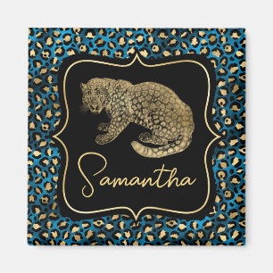 Gold Leopard und Blue Leopard Druck Magnet