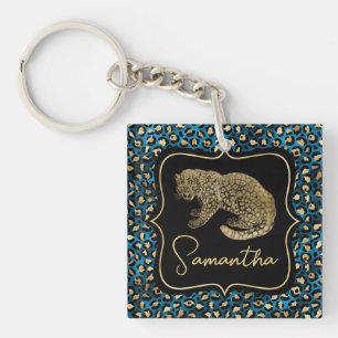 Gold Leopard und Blue Leopard Druck Schlüsselanhänger