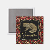Gold Leopard und Red Leopard Print Magnet (Vorderseite/Rückseite)