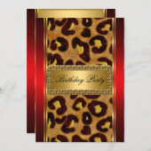 Gold Leopard und Rote Kunst-Déco Einladung (Vorne/Hinten)
