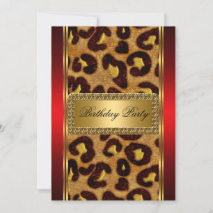Gold Leopard und Rote Kunst-Déco Einladung