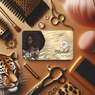 Gold Leopard und Tiger Afroamerikanischer Friseurs Visitenkarte