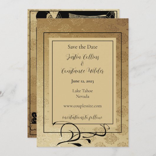 Gold Les Amoureux Hochzeit speichern das Datum Save The Date (Vorne/Hinten)