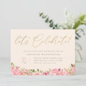 Gold Let's Celebrate Floral Überraschung Geburtsta Einladung (Stehend Vorderseite)