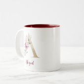 Gold Letter A, Monogram A, rosa Blumengeschenk ihr Zweifarbige Tasse (Vorderseite Links)