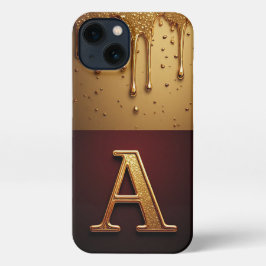 Gold Letter A Monogram With Dripping Metall iPhone 13 Hülle
