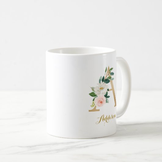 Gold Letter A und Blush Personalisiert Kaffeetasse (VorderseiteRechts)