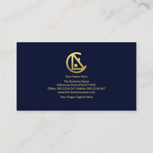 Gold Letter-C Zuhause Minimalistisch Blue Construc Visitenkarte (Rückseite)