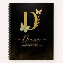 Gold Letter D Butterfly Notebook-Abdeckung Notizblock