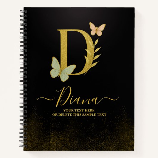 Gold Letter D Butterfly Notebook-Abdeckung Notizblock (Vorderseite)