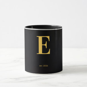 Gold Letter E Black Tasse Minimalistische Monogr