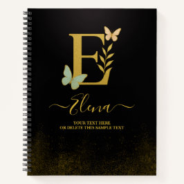 Gold Letter E Butterfly Notebook-Abdeckung Notizblock