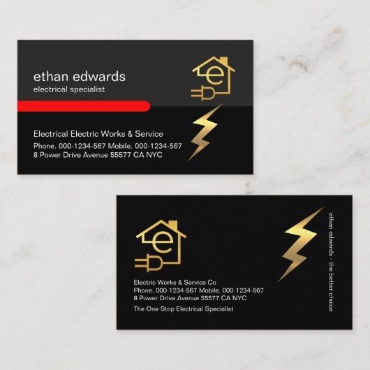 Gold Letter E Electrician Lightning Service Visitenkarte (Vorne/Hinten)