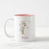 Gold Letter F, Monogram F, Rosa Blumengeschenk ihr Zweifarbige Tasse (Links)