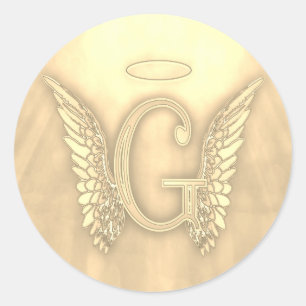 Gold Letter G Angel Monogram Runder Aufkleber
