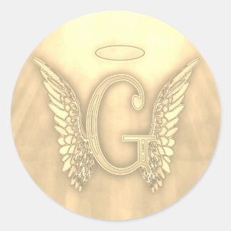 Gold Letter G Angel Monogram Runder Aufkleber