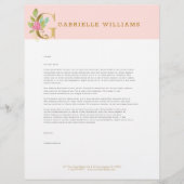 Gold Letter G floral monogram Briefbogen (Vorderseite)
