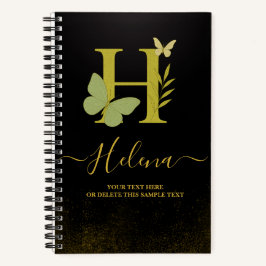 Gold Letter H Butterfly Spiral Notebook Notizblock