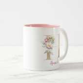 Gold Letter H, Monogram H, rosa Blumengeschenk ihr Zweifarbige Tasse (VorderseiteRechts)