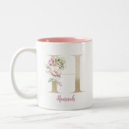 Gold Letter H, Monogram H, rosa Blumengeschenk ihr Zweifarbige Tasse