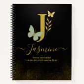 Gold Letter J Butterfly Notebook-Abdeckung Notizblock (Vorderseite)