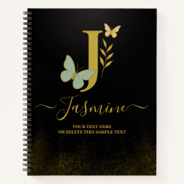 Gold Letter J Butterfly Notebook-Abdeckung Notizblock
