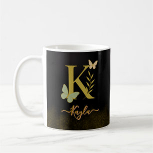 Gold Letter K Butterfly Tasse Design